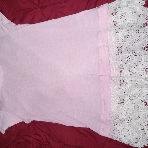 INC International Concepts Light Pink V-Neck Top With Lace Trim - Picture 2 of 12